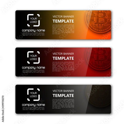 Banner bitcoin background. Modern template vector. Vector abstract design web bitcoin banner. Web Header Design Elements. Abstract web banner template background Collection web bitcoin banner template
