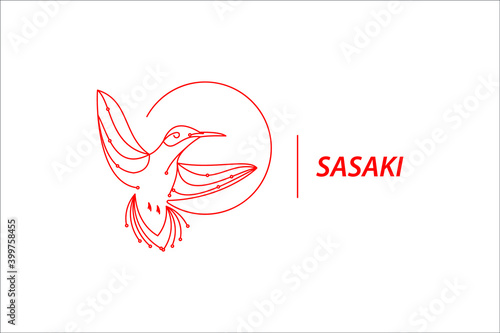 illustration of sasaki bird logo template in red outline style