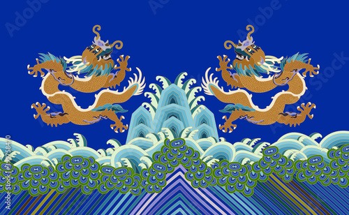 Vector illustration of Chinese traditional dragon pattern