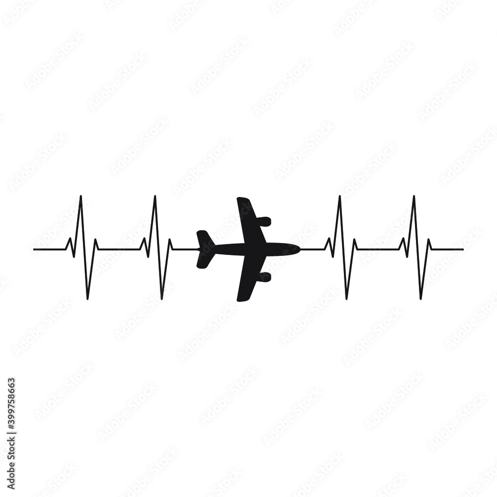 Airplane Heartbeat, family vacation, pilot plane, travel vector