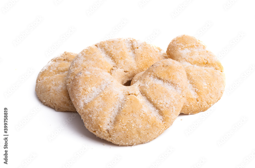 sand bagels with powdered sugar isolated