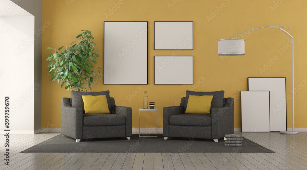 Black armchair in a modern living room Black armchair in a modern living room