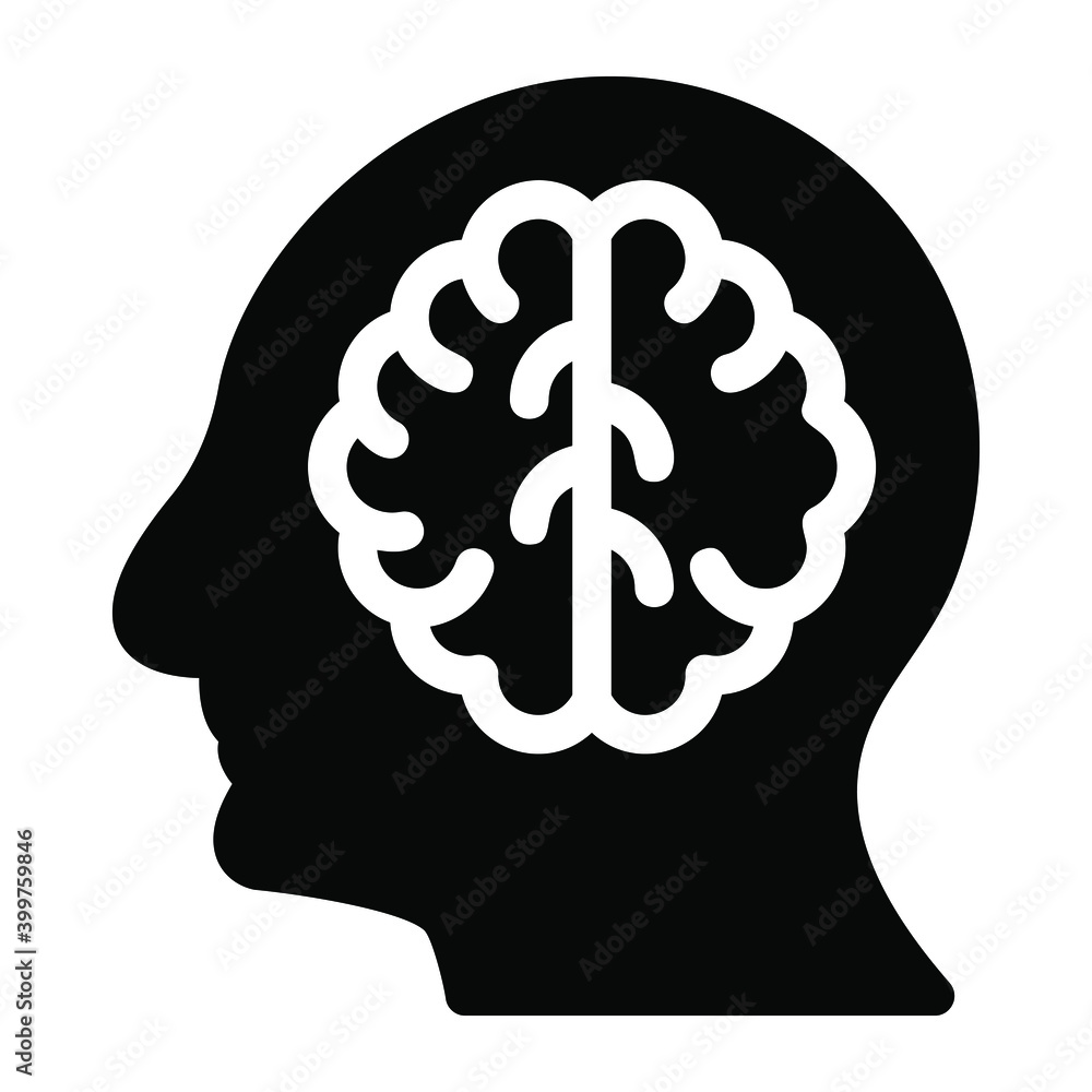 Brain inside head, solid icon design
Brain inside head, solid icon design
