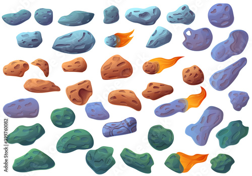 Asteroid icons set. Cartoon set of asteroid vector icons for web design