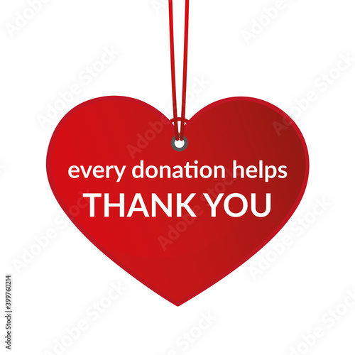 red hanging heart label with donate appeal on white background vector illustration EPS10