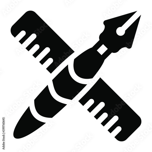
Pen with ruler, drafting tools solid icon

