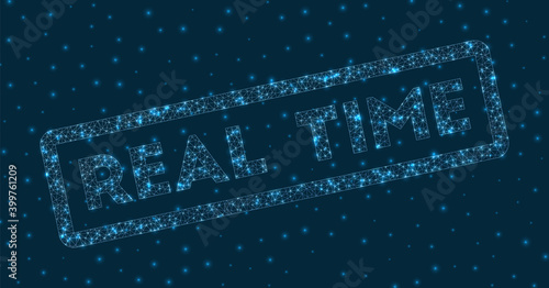 Real time word in digital style. Glowing geometric real time badge. Cool vector illustration.