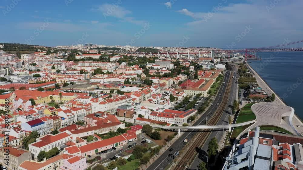 Aerial view over Lisbon Capital in summer. Tracking right camera movement. Aerial view over Lisbon Capital in summer. Tracking right camera movement.