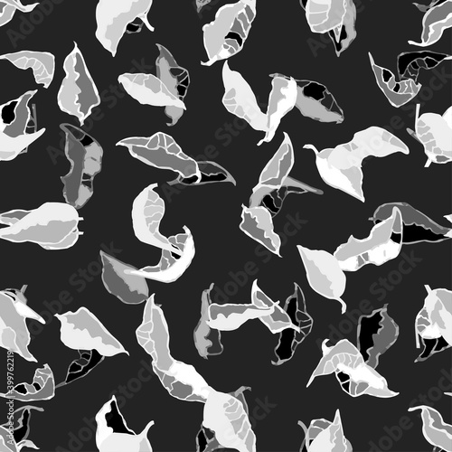 Vector seamless background with black and white illustration of foliage and plants. Can be used for wallpaper, pattern fills, web page, surface textures, textile print, wrapping paper