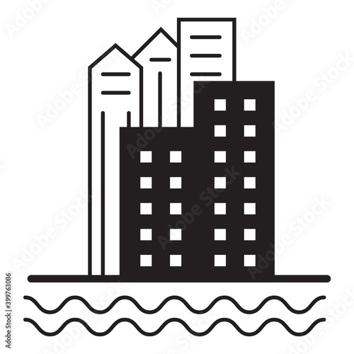 Skyscraper Cityscape River Building Flat Icon Isolated On White Background