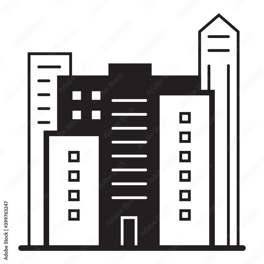 Skyscraper City Buildings Flat Icon Isolated On White Background