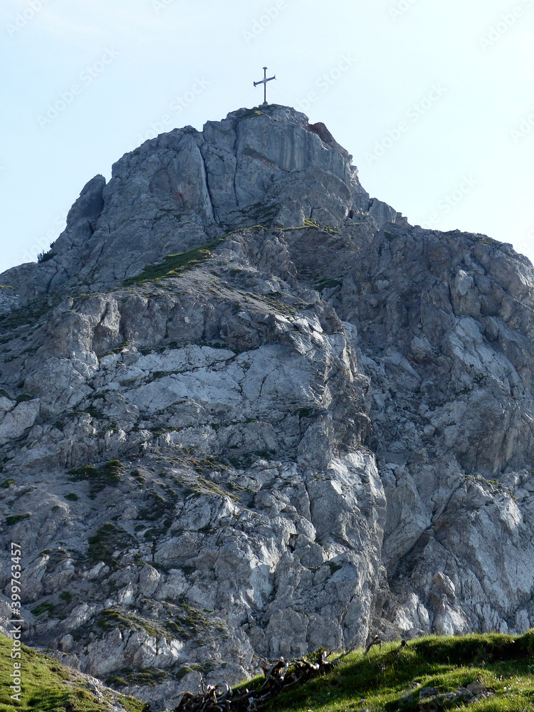Summit cross of pre-summit Grubigstein mountain, Lechtal Alps, Tyrol, Austria Summit cross of pre-summit Grubigstein mountain, Lechtal Alps, Tyrol, Austria