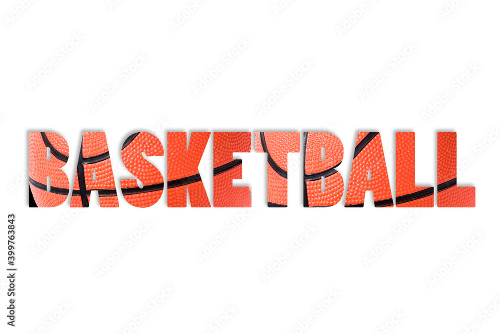 The word BASKETBALL composite with basketball photo inside The word BASKETBALL composite with basketball photo inside