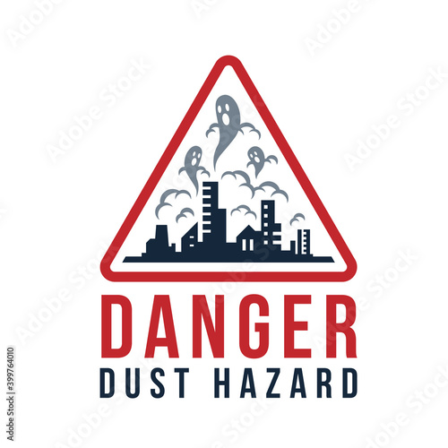 Danger dust hazard concept Dust devil on cities with dust pollution in red triangular frame vector design