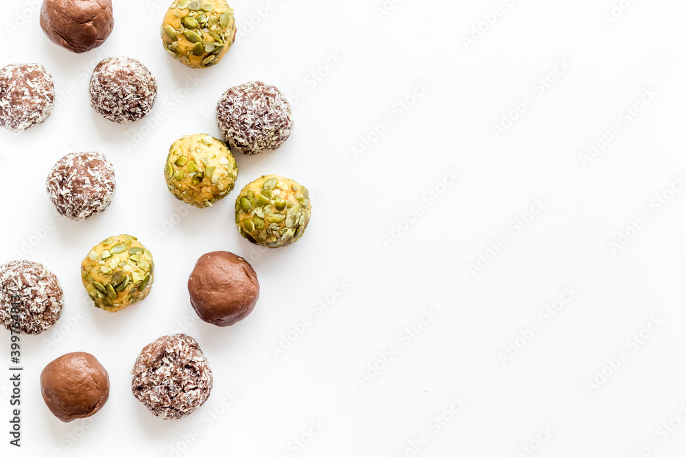 Food pattern of homemade energy balls with dried fruita and coconut Food pattern of homemade energy balls with dried fruita and coconut