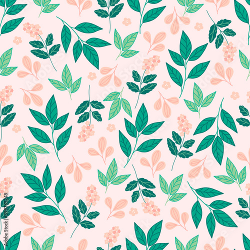 Botanical seamless pattern with green leaves . Leaves and flowers wallpapers. Florals background.