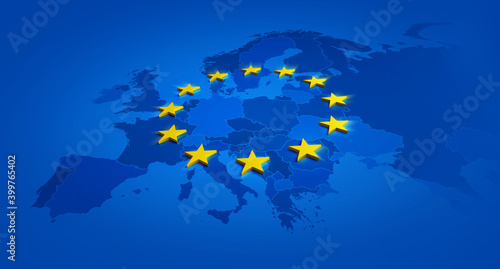 Europe blue banner and yellow stars with European Union map inside