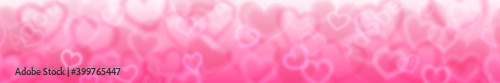 Banner with blurry hearts in pink colors with horizontal seamless repetition. Valentine's day illustration