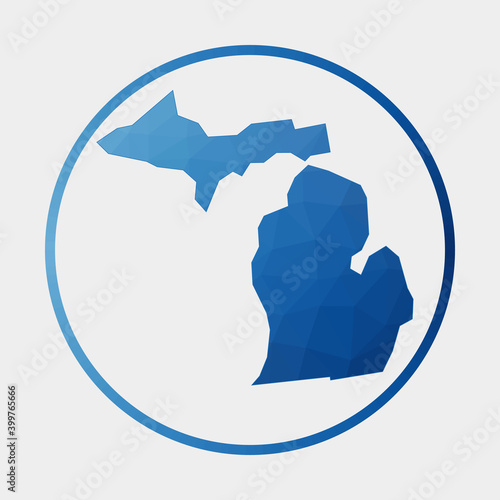 Michigan icon. Polygonal map of the US state in gradient ring. Round low poly Michigan sign. Vector illustration.