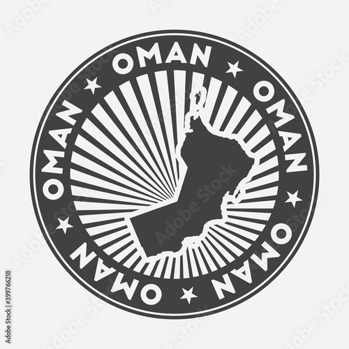 Oman round logo. Vintage travel badge with the circular name and map of the country, vector illustration. Can be used as insignia, logotype, label, sticker or badge of Oman.