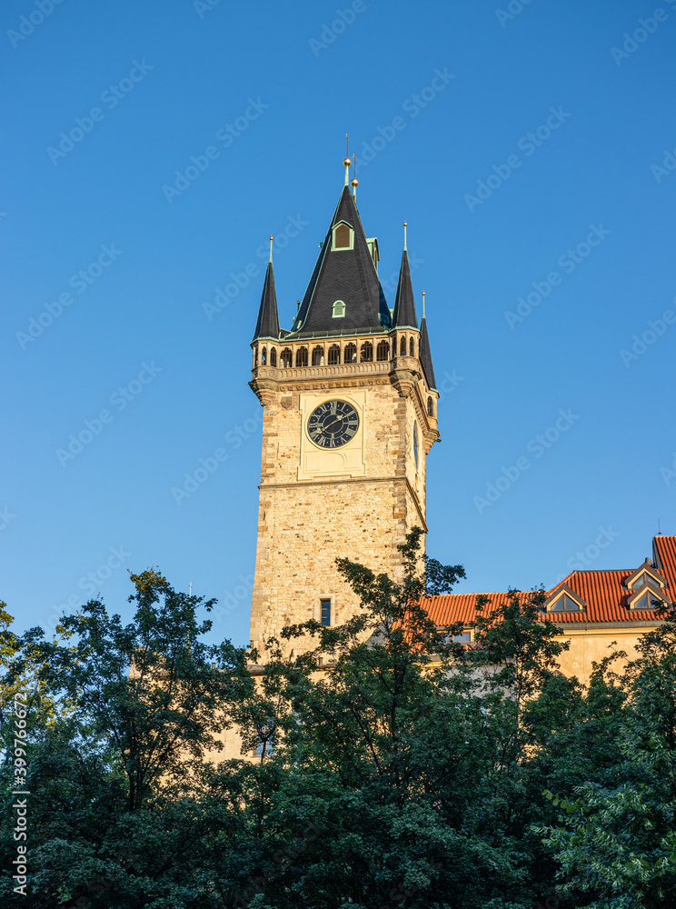 Fototapeta premium clock tower in the old square in the center of prague.