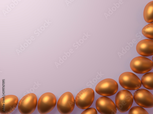 Festive illustration for the day of Holy Easter with golden eggs as a frame. 3D Render