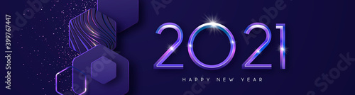 New Year 2021 futuristic 3d geometric web banner
