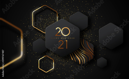 New Year 2021 gold black luxury 3d glitter card