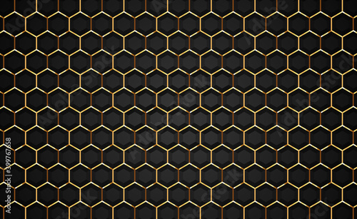 Black gold 3d hexagon geometric shape background