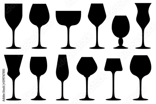Set of different wine glasses isolated on white
