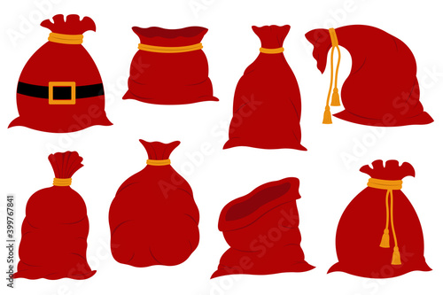 Set of different Santa Claus bags isolated on white