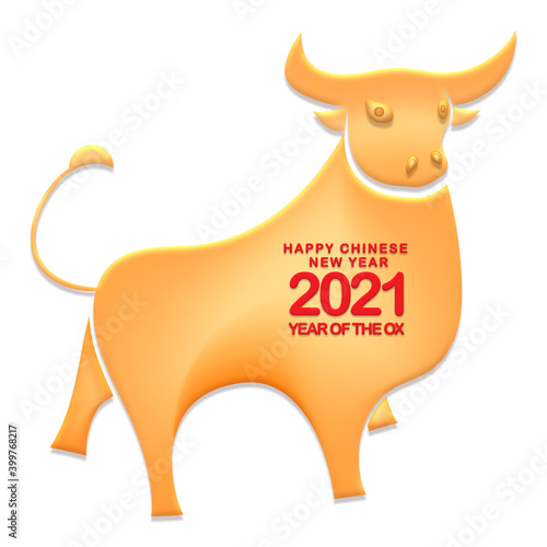 Happy Chinese New Year 2021 year of the ox ,Chinese Zodiac Sign Paper cut gold ox