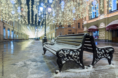 Obraz na płótnie Christmas in Moscow. Nikolskaya street in Moscow w salonie