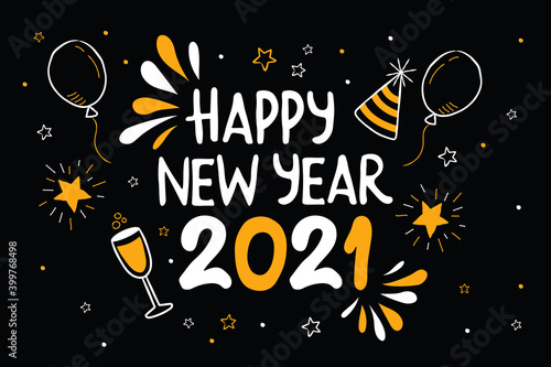 Happy new year 2021 gold party cartoon icon card