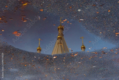 the domes of the church in the water