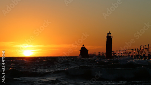 Grand Haven South Pier Lighthouse at sunset