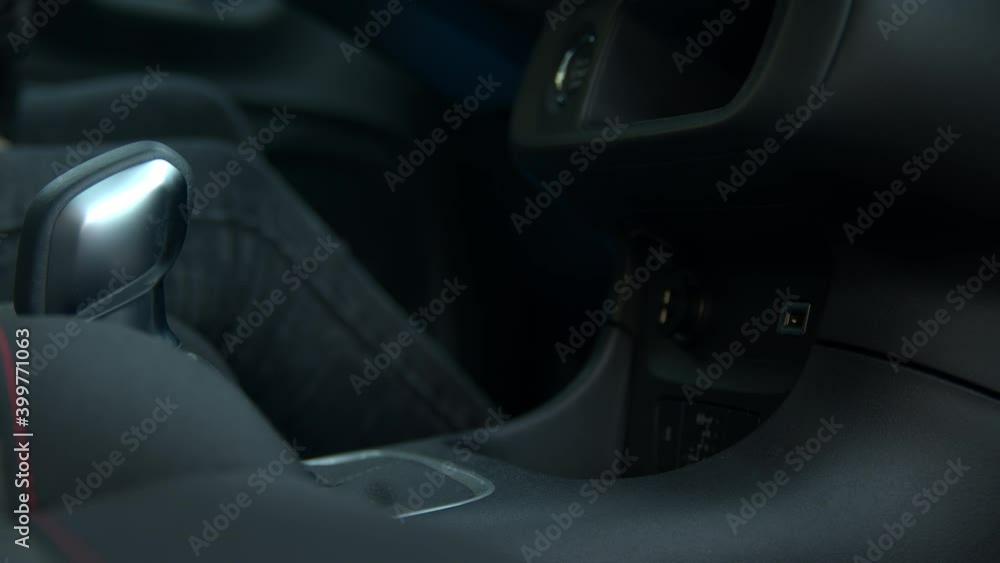 Shifting gears in a car on an automatic transmission. 4K, Slow motion