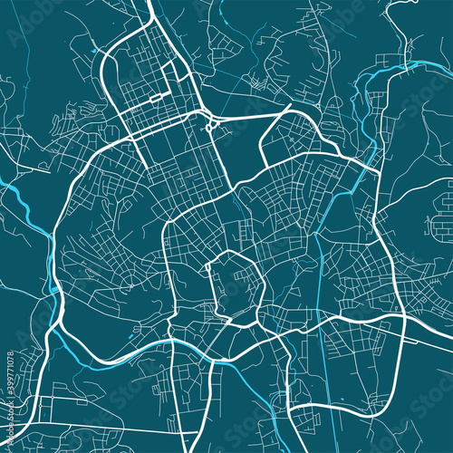 Detailed map of Brno city, linear print map. Cityscape panorama.