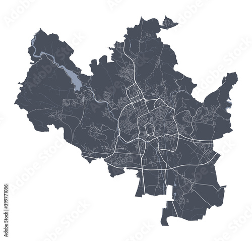 Brno map. Detailed map of Brno city poster with streets. Cityscape vector.