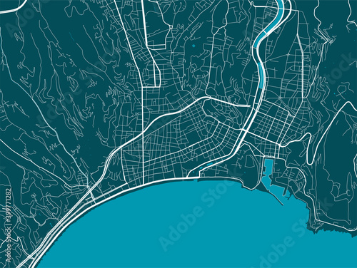 Detailed map of Nice city, linear print map. Cityscape panorama.