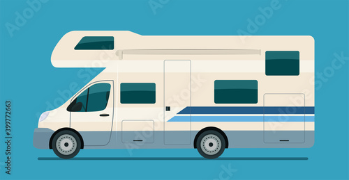 House on wheels isolated. Vector flat style illustration.