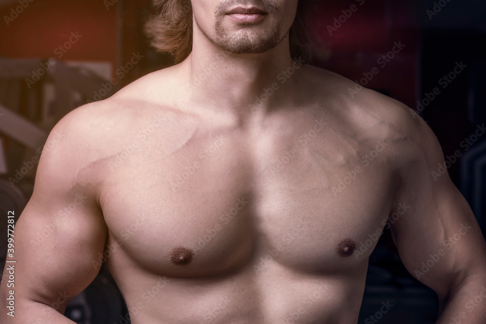 men's athletic muscular chest close up and sexy chin men's athletic muscular chest close up and sexy chin