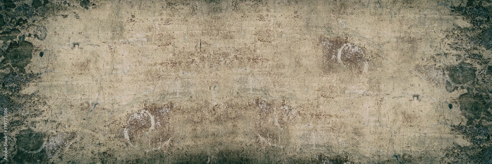 Panoramic interior background with texture of old painted concrete wall with peeling plaster. Panoramic interior background with texture of old painted concrete wall with peeling plaster.