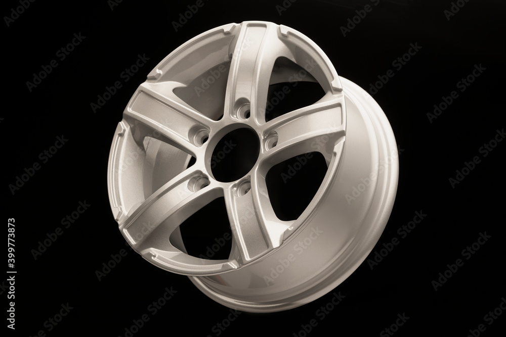 silver five-spoke alloy wheels rim for a crossover or SUV on a black background
