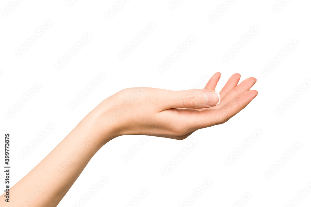female hand on isolated white background