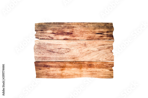 Single of wooden sign isolated on white background with clipping path for design