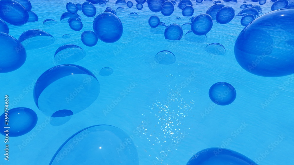 Abstract background of blue bubbles in water 3d render Abstract background of blue bubbles in water 3d render