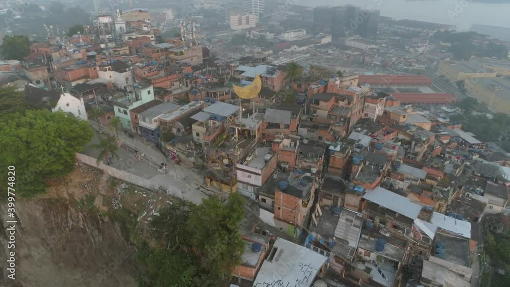 Gental aerial approach of hilltop Providencia favela in central Rio de Janeiro, Brazil Gental aerial approach of hilltop Providencia favela in central Rio de Janeiro, Brazil