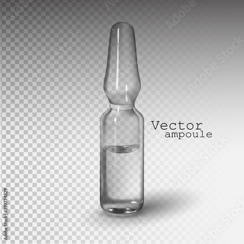 Vector realistic glass transparent ampoule with liquid. photo