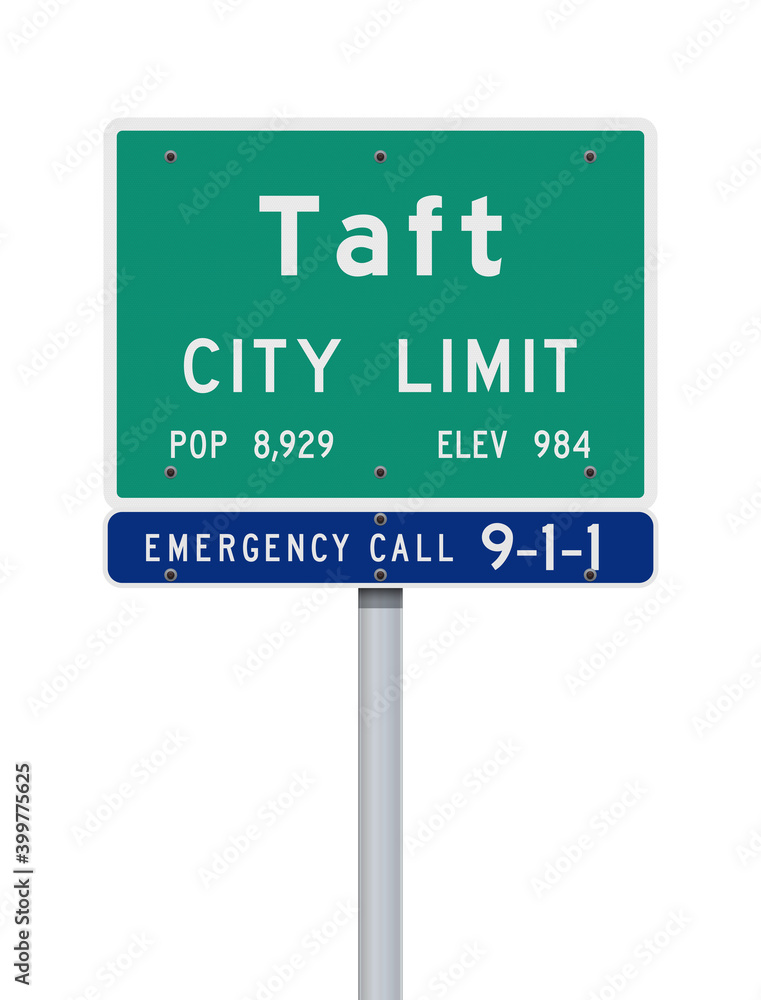 Vector illustration of the Taft City Limit green road sign Vector illustration of the Taft City Limit green road sign